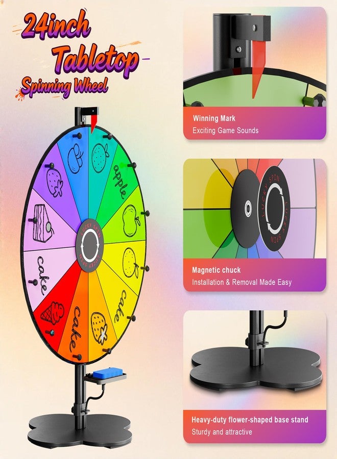 GSOW Prize Wheel, 24 Inch Tabletop Spinning Wheel for Prizes with Stand, Heavy Duty Spinner Wheel of Fortune with 12 Slot & Dry Eraser & Markers, Spin Wheel for Carnival, Family Games, Party Games - Image 4